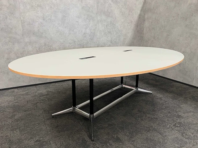 Xl ovale conferentietafel op stahoogte 350x240 grijs 4-delig blad - afbeelding 5 van  13