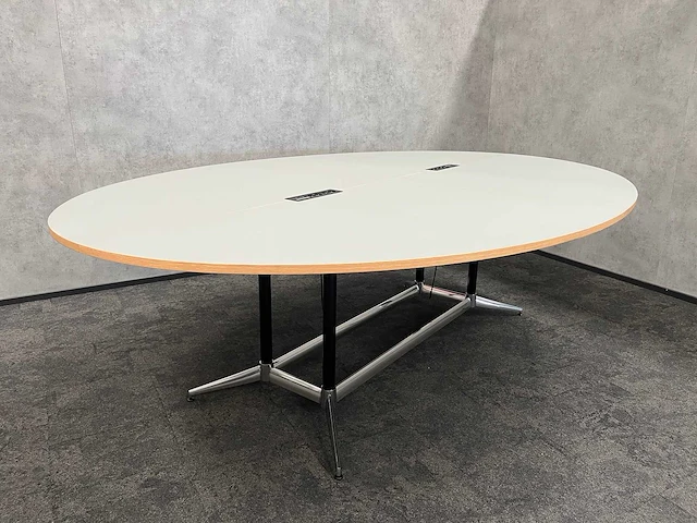 Xl ovale conferentietafel op stahoogte 350x240 grijs 4-delig blad - afbeelding 1 van  13