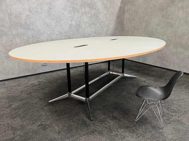 Xl ovale conferentietafel op stahoogte 350x240 grijs 4-delig blad - afbeelding 6 van  13