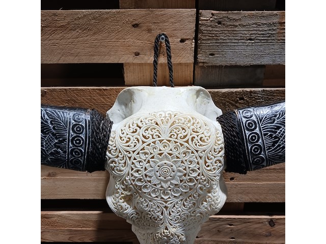 Xxl hand gegraveerde buffalo schedel, 2024 - afbeelding 7 van  9