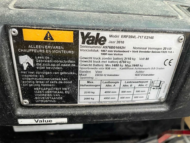 Yale - 2010 - erp25vl - vorkheftruck - afbeelding 2 van  10