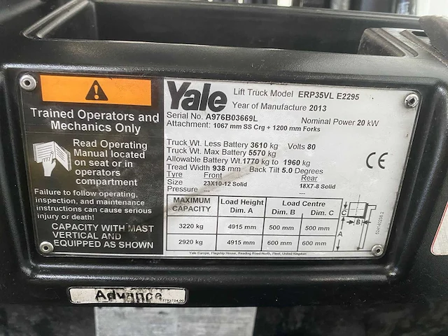 Yale - 2013 - erp 35 vl - vorkheftruck - afbeelding 7 van  7