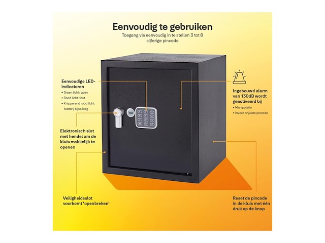 Yale elektronische kluis - met alarm - large - 390 x 350 x 360 mm - zwart - afbeelding 3 van  6