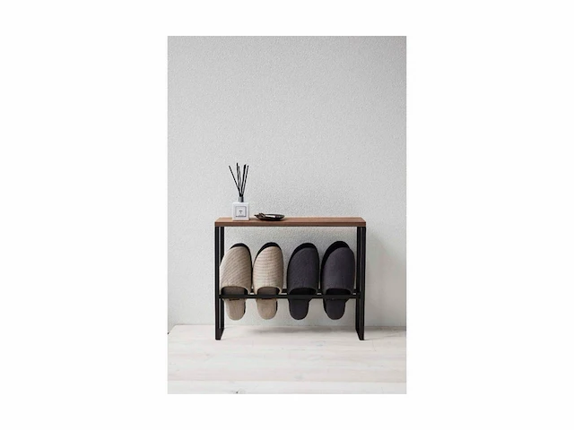 Yamazaki 5153 tower slipper rek zwart, steel/hout, 50 x 12 x 41 cm - afbeelding 2 van  4