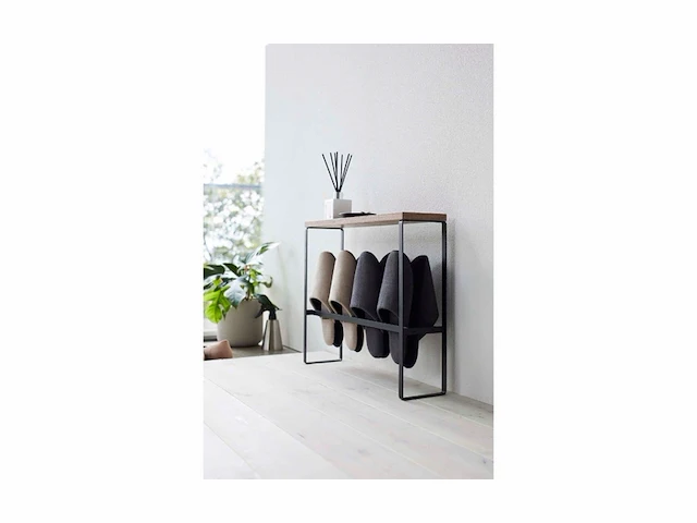Yamazaki 5153 tower slipper rek zwart, steel/hout, 50 x 12 x 41 cm - afbeelding 4 van  4
