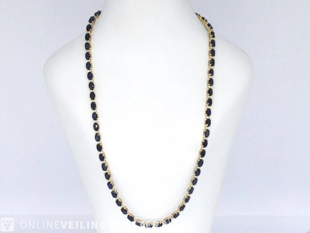 Yellow gold necklace with diamonds and sapphire - afbeelding 5 van  8
