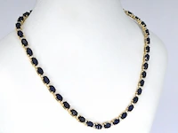 Yellow gold necklace with diamonds and sapphire - afbeelding 6 van  8