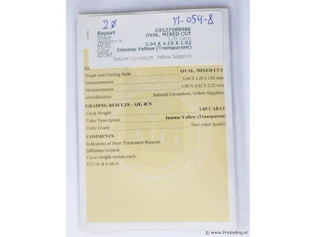 Yellow sapphire 1.05ct aig certified - afbeelding 7 van  8
