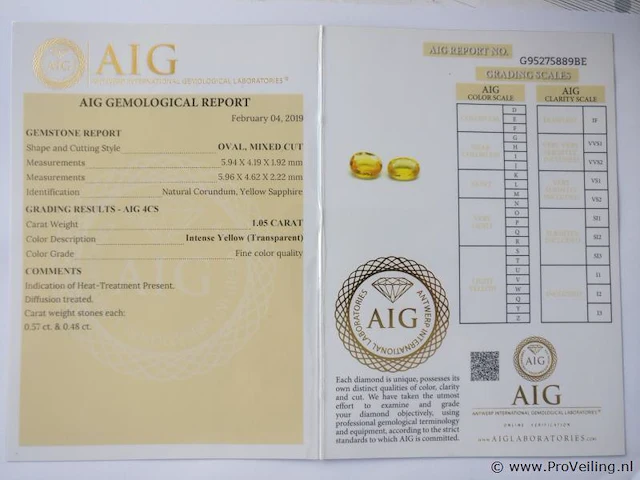 Yellow sapphire 1.05ct aig certified - afbeelding 8 van  8