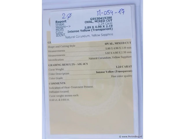 Yellow sapphire 1.24ct aig certified - afbeelding 7 van  8