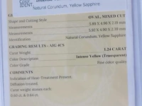 Yellow sapphire 1.24ct aig certified - afbeelding 7 van  8