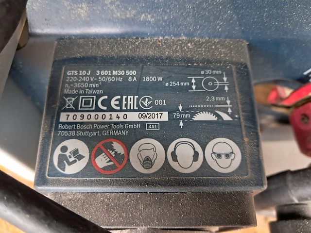 Zaagtafel 250mm 230v bosch, gts 10 j, bouwjaar 2018 - afbeelding 5 van  5