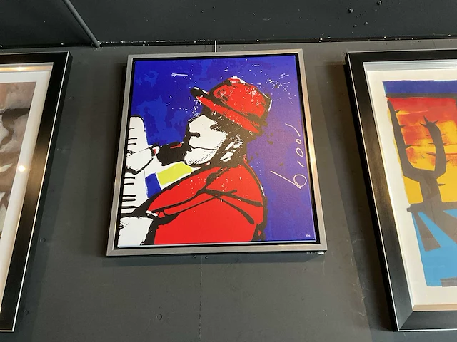 Zeefdruk herman brood “ik met hoed” op linnen - afbeelding 1 van  3