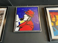 Zeefdruk herman brood “ik met hoed” op linnen - afbeelding 1 van  3