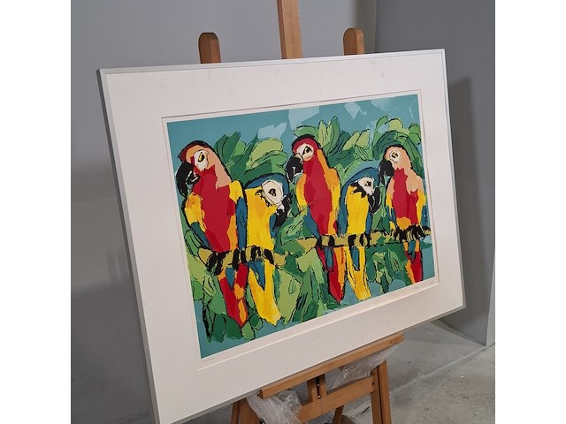Zeefdruk, maya wildevuur (1944-2023), papegaaien, 1997 - afbeelding 4 van  10