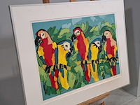 Zeefdruk, maya wildevuur (1944-2023), papegaaien, 1997 - afbeelding 4 van  10