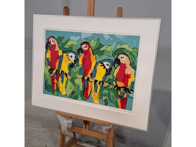 Zeefdruk, maya wildevuur (1944-2023), papegaaien, 1997 - afbeelding 5 van  10