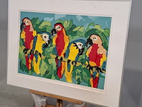Zeefdruk, maya wildevuur (1944-2023), papegaaien, 1997 - afbeelding 5 van  10