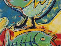 Zeefdruk, maya wildevuur (1944-2023), vogel vis, 1994