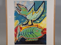 Zeefdruk, maya wildevuur (1944-2023), vogel vis, 1994 - afbeelding 3 van  10