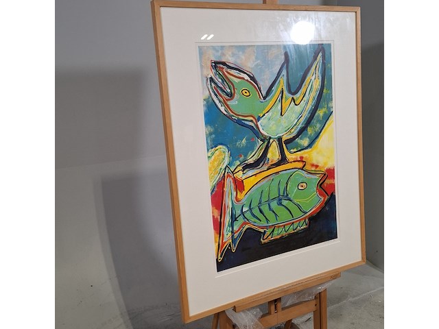 Zeefdruk, maya wildevuur (1944-2023), vogel vis, 1994 - afbeelding 4 van  10