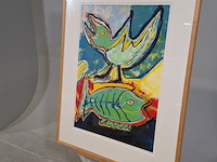 Zeefdruk, maya wildevuur (1944-2023), vogel vis, 1994 - afbeelding 5 van  10