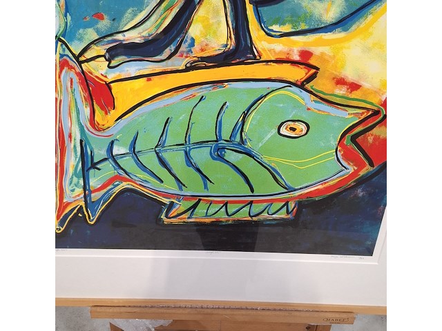 Zeefdruk, maya wildevuur (1944-2023), vogel vis, 1994 - afbeelding 6 van  10