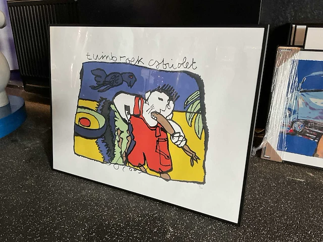 Zeefdruk op papier herman brood ‘tuinbroek cabriolet’ - afbeelding 1 van  4