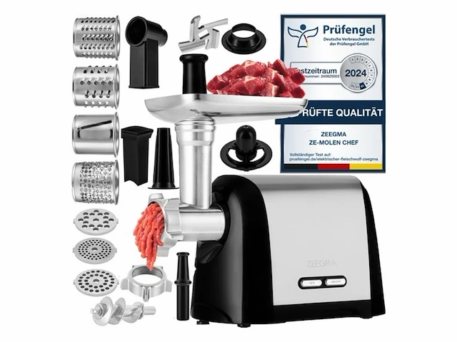 Zeegma molen chef vleesmolen 3kg/min 1900w zilver/zwart - afbeelding 2 van  5