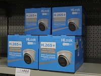 Zes netwerk camera's hilook type h.265+, bewegingssensor en weerbestendig