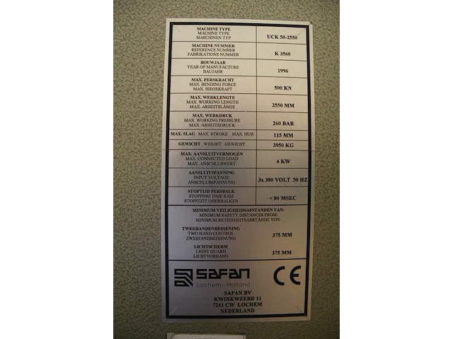 Zetbank zafan uck50-2550. bouwjaar 1996. max. perskracht 500kn. werkbreedte 2500 mm. - afbeelding 11 van  13