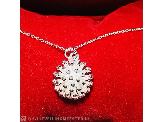 Zilveren dames pendant met ketting - handgemaakt door juwelier 925 zilver nieuw - afbeelding 1 van  4