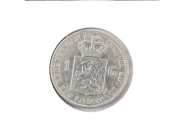 Zilveren gulden koningin wilhelmina , 1907 - afbeelding 2 van  2