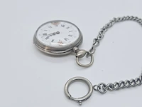 Zilveren mechanisch zakhorloge met ketting - afbeelding 3 van  6