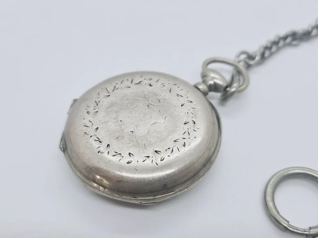 Zilveren mechanisch zakhorloge met ketting - afbeelding 4 van  6