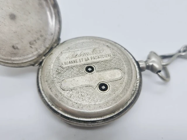 Zilveren mechanisch zakhorloge met ketting - afbeelding 5 van  6