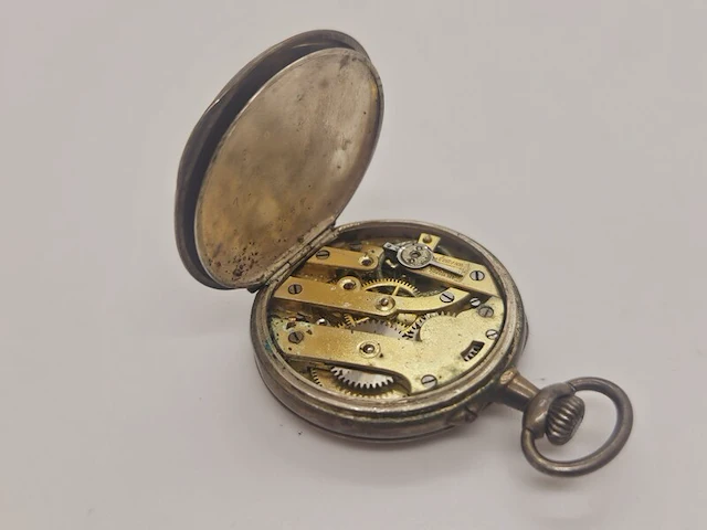 Zilveren mechanisch zakhorloge - afbeelding 5 van  6