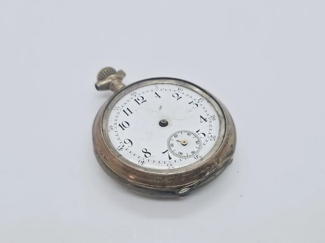 Zilveren mechanisch zakhorloge - afbeelding 1 van  7