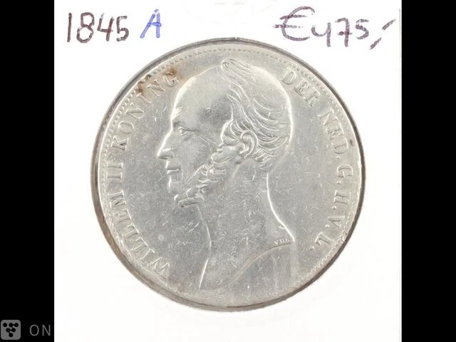 Zilveren rijksdaalder koning willem 1845 - afbeelding 1 van  2