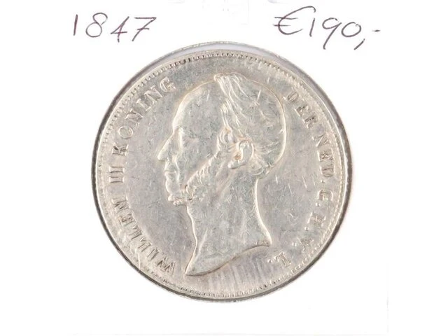 Zilveren rijksdaalder koning willem 1847 - afbeelding 1 van  2