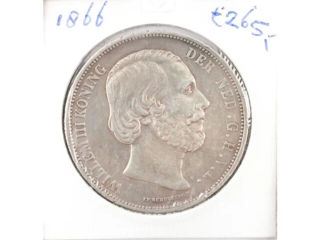 Zilveren rijksdaalder koning willem , 1866 - afbeelding 1 van  2
