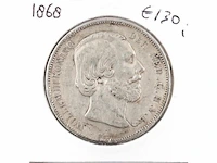 Zilveren rijksdaalder koning willem , 1868 - afbeelding 1 van  2
