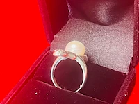 Zilveren ring met grote natuurlijke parel -slangring - incl. certificaat - afbeelding 4 van  5