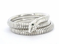 Zilveren serpent armband met groene oogjes - afbeelding 4 van  7