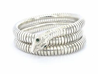 Zilveren serpent armband met groene oogjes - afbeelding 5 van  7
