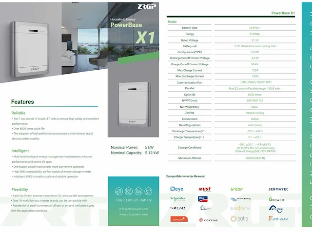 Zrgp powerbase x1 5kwh thuisbatterij met omvormer - afbeelding 3 van  9