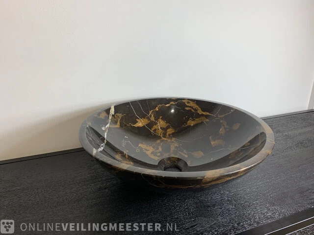 Zwart goud marmer waskom, portoro, 2023 - afbeelding 9 van  12
