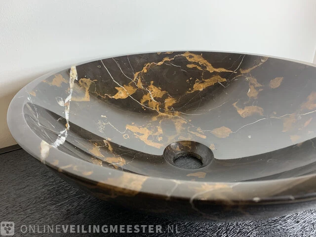 Zwart goud marmer waskom, portoro, 2023 - afbeelding 11 van  12
