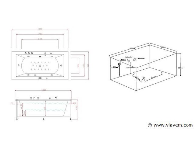 1 à 2 persoons whirlpool massagebad - half vrijstaand 183x90cm - afbeelding 13 van  16