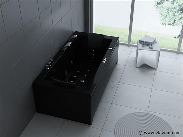 1 à 2 persoons whirlpool massagebad hoogglans zwart - half vrijstaand 183x90cm - afbeelding 1 van  4